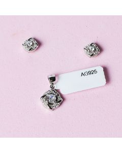 Set cercei si pandantiv din argint 925 rodiat cu pietre cubic zirconia